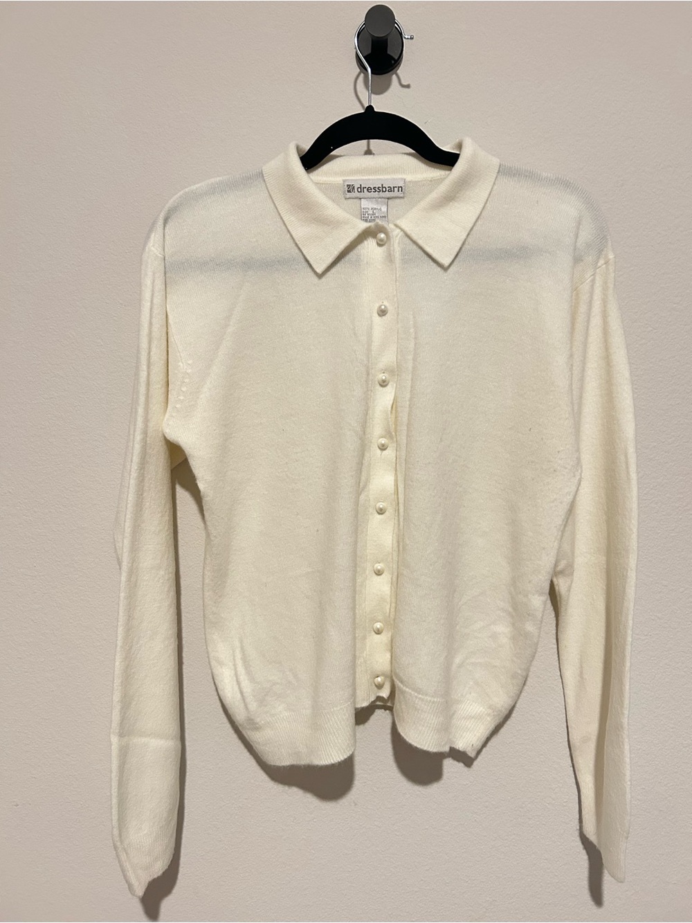 Vintage Dressbarn Ivory Pearl-Button Collared Cardigan